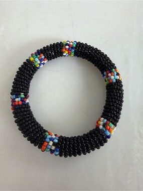 Handmade beaded bracelet black multicolor